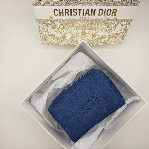 New Christian Dior “Dior” Logo Denim Pouch Cosmetic Bag NWT - Picture 14 of 14